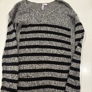 LPA Black and Gray Striped V-Neck Sweater